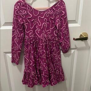 Girls' Purple Patterned Long-Sleeve Dress Pink Ribbon Hanna Anderson Size 5